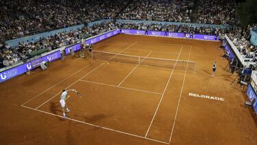 Belgrade (Serbia), 14/06/2020.- Dominic Thiem (R) of Austria and Filip Krajinovic (L) of Serbia during the final match at the Adria Tour tennis tournament in Belgrade, Serbia, 14 June 2020. The Adria Tour will be held until 05 July in a number of Balkan c