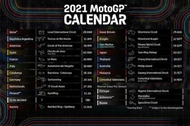 Publicado el último calendario de MotoGP con 4 GGPP en España