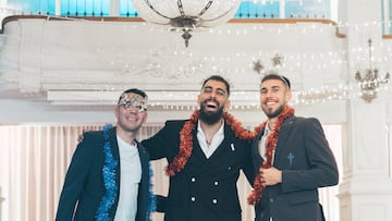 Iago Aspas, Borja Iglesias y Óscar Mingueza, jugadores del Celta, en la sede del club vigués.