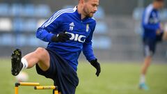 Matheus Aias en un entrenamiento de la pasada temporada con el Real Oviedo.