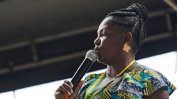 FILE PHOTO: Colombia's Vice President Francia Marquez speaks during a symbolic inauguration ceremony in her hometown, in Suarez, Colombia August 13, 2022. REUTERS/Mariana Greif/File Photo