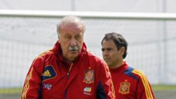 El seleccionador nacional, Vicente del Bosque, en un entrenamiento de la Roja.