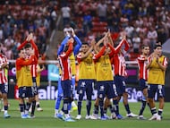 Players of Guadalajara during the 13th round match between Guadalajara and Pumas UNAM as part of the Liga BBVA MX Varonil, Torneo Clausura 2026 at Akron Stadium, on April 05, 2026 in Guadalajara, Jalisco, Mexico.