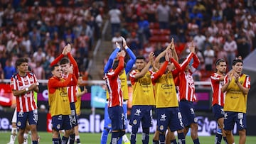 Players of Guadalajara during the 13th round match between Guadalajara and Pumas UNAM as part of the Liga BBVA MX Varonil, Torneo Clausura 2026 at Akron Stadium, on April 05, 2026 in Guadalajara, Jalisco, Mexico.