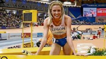 <b>SOBOLEVA. </b>La plusmarquista mundial de 1.500 metros celebrando el récord que consiguió este año.