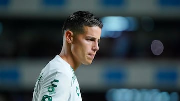 QUERETARO, MEXICO - APRIL 4: James Rodriguez of Leon looks on during the 14th round match between Queretaro and Leon as part of the Torneo Clausura 2025 Liga MX at La Corregidora Stadium on April 4, 2025 in Queretaro, Mexico. (Photo by Luis Cano/Jam Media/Getty Images)