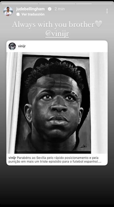 Bellingham shows his support for Real Madrid teammate Vinicius after racist incident