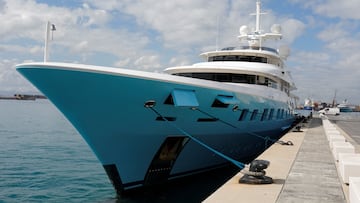 FILE PHOTO: The Axioma superyacht belonging to Russian oligarch Dmitrievich Pumpyansky who is on the EU's list of sanctioned Russians is seen docked at a port, amid Russia's invasion of Ukraine, in Gibraltar, March 21, 2022. REUTERS/Jon Nazca/File Photo