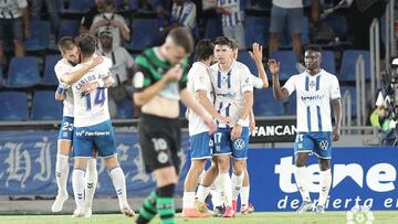 Los jugadores del Tenerife celebran el resultado.