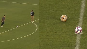 During halftime of the San Jose Earthquakes and Portland Timbers game, a fan pulled off an impossible trick, landing the ball exactly in the center spot.