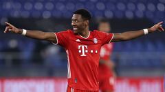 GELSENKIRCHEN, GERMANY - JANUARY 24: David Alaba of Bayern Munich celebrates after scoring their sides fourth goal during the Bundesliga match between FC Schalke 04 and FC Bayern Muenchen at Veltins-Arena on January 24, 2021 in Gelsenkirchen, Germany. Spo