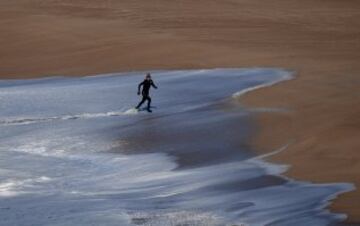 Justine Dupont heads up the beach