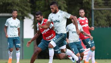 El delantero colombiano Miguel &Aacute;ngel Borja durante un entrenamiento en Palmeiras