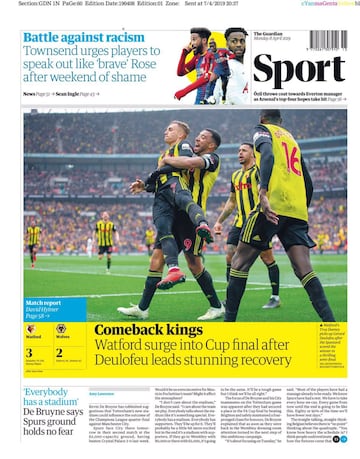 Portada de 'The Guardian' del lunes, 8 de abril de 2019.