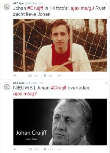 El mundo del deporte despide a Johan Cruyff en las redes sociales