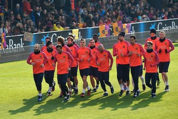 Barcelona players during a training session at the Mini stadium in Barcelona on January 3, 2017.