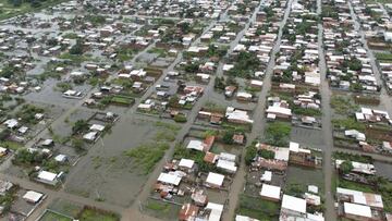 Aerial view of a flood caused by heavy rains in Milagro, Ecuador on March 12, 2023. (Photo by Enrique Ortiz / AFP) (Photo by ENRIQUE ORTIZ/AFP via Getty Images)