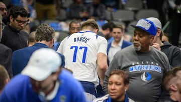Dec 14, 2019; Dallas, TX, USA; Dallas Mavericks forward Luka Doncic (77) leaves the court during the first quarter against the Miami Heat at the American Airlines Center. Mandatory Credit: Jerome Miron-USA TODAY Sports