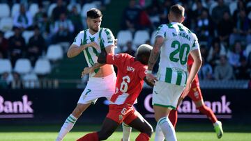 Cordoba's French midfielder Theo Zidane (L) vies for the ball with Almeria's Senegalese midfielder Dion Lopy during the Spanish league second division football match between Cordoba and Almeria at the Nuevo Arcangel stadium in Cordoba on January 12, 2025. (Photo by CRISTINA QUICLER / AFP)