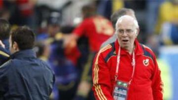 Aragonés celebra el gol de David Villa