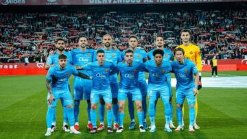 Alineación del Mallorca en el partido contra el Sevilla en el estadio Ramón Sánchez Pizjuán.