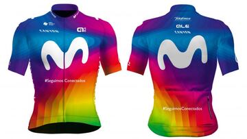 Imagen del 'maillot solidario' con el que el Movistar Team volverá a la competición.