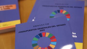 Printed report including the Bill of the General State Budget approved by the Government for 2023, at the Congress of Deputies, on October 6, 2022, in Madrid (Spain). Prior to the press conference, the Minister of Finance has delivered to the President of the Congress the 'yellow book', in which the main figures of the Budget for 2023 are exposed. The PGE 2023 contemplates a spending ceiling of more than 198,000 million Euros, which incorporates the increase in civil servants' salaries, the updating of pensions with the CPI, more health spending and new aid to families and the unemployed.
06 OCTOBER 2022;PGE;PGE 23;USB FLASH DRIVE;MEMORY STICK;EXTERNAL MEMORY;ECONOMY;APPROVED BUDGETS
Eduardo Parra / Europa Press
06/10/2022