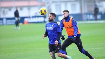 Rubén García Y Abel Bretones durante el entrenamiento.