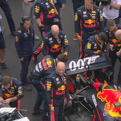 Drama en Red Bull en la parrilla por el alerón de Verstappen