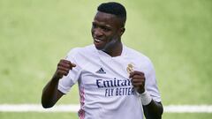 Vinicius celebra el gol que marc&oacute; ante el Levante.