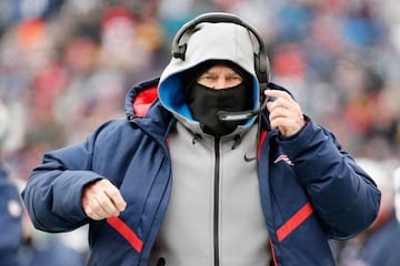 Head coach Bill Belichick of the New England Patriots looks on during the first half against the New York Jets at Gillette Stadium on December 31, 2017 in Foxboro, Massachusetts.