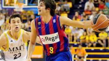 <strong>SUPERCAMPEÓN.</strong> Ricky Rubio se impuso a Sergio Llull en el duelo de jóvenes bases de la selección española.