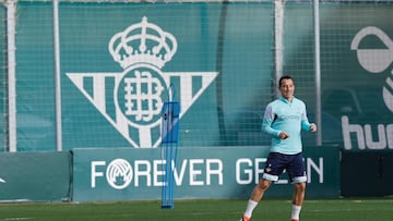 Guardado, en el entrenamiento de hoy.