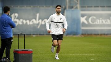 Juande Rivas, jugador del M&aacute;laga CF, durante una sesi&oacute;n de entrenamiento.