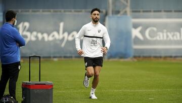 Juande Rivas, jugador del M&aacute;laga CF, durante una sesi&oacute;n de entrenamiento.