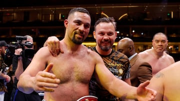 Boxing - Zhilei Zhang v Joseph Parker - Kingdom Arena, Riyadh, Saudi Arabia - March 9, 2024 Joseph Parker celebrates with his WBO Interim World Heavy Weight belt after winning his fight against Zhilei Zhang REUTERS/Andrew Couldridge