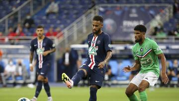 Neymar Jr of PSG, Mahdi Camara of Saint-Etienne during the French Cup final football match between Paris Saint-Germain (PSG) and Saint-Etienne (ASSE) on Friday 24, 2020 at the Stade de France in Saint-Denis, near Paris, France - Photo Juan Soliz / DPPI
J