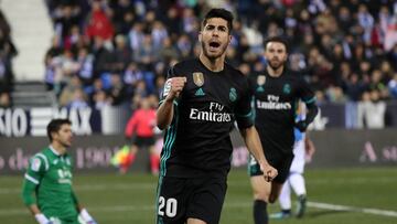 Soccer Football - Spanish King&#039;s Cup - Leganes vs Real Madrid - Quarter-Final - First Leg - Butarque Municipal Stadium, Leganes, Spain - January 18, 2018   Real Madrid&rsquo;s Marco Asensio celebrates scoring their first goal    REUTERS/Susana Vera