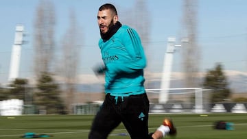 Benzema, en el entrenamiento.