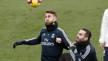 Ramos y Carvajal, en un entrenamiento con el Real Madrid.