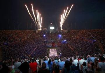 Espectáculo de fuegos artificiales en la inauguración del Abierto de Estados Unidos.