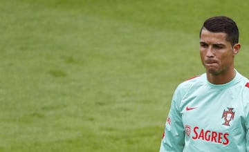 Ronaldo look on pensively before Portugal's match versus Hungary