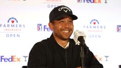 LA JOLLA, CALIFORNIA - JANUARY 23: Xander Schauffele addresses the media after the Pro-Am round of the Farmers Insurance Open at Torrey Pines Golf Course on January 23, 2024 in La Jolla, California.   Sean M. Haffey/Getty Images/AFP (Photo by Sean M. Haffey / GETTY IMAGES NORTH AMERICA / Getty Images via AFP)