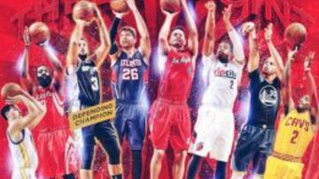 (I-D): Klay Thompson, Harden, Belinelli, Korver, JJ Redick, Matthews, Curry e Irving.