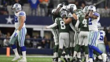 Los Jets celebran la victoria ante los Cowboys.