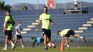 Tete Morente, en un entrenamiento con el Málaga.