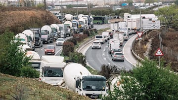 Tráfico de camiones a su salida del Polígono Industrial-Parque Logístico Barral, a 21 de marzo de 2022, en San Fernando de Henares, Madrid (España). El sector del transporte cumple hoy ocho días de paro indefinido, convocado a nivel nacional por la Plataforma para la Defensa del Sector de Transporte de Mercancías por Carretera Nacional e Internacional, para protestar por la "gravísima" situación del sector y unas condiciones laborales "inisibles", a lo que se suma el alza del precio de los combustibles, acentuada por la invasión rusa de Ucrania. La jornada de hoy está marcada por la reunión entre el Gobierno y el Comité Nacional del Transporte por Carretera, aunque señalan que el paro continuará mientras las demandas no sean satisfechas por el Gobierno.
21 MARZO 2022;TRANSPORTE;MADRID;HUELGA;PARO;PIXELADA
Carlos Luján / Europa Press
21/03/2022