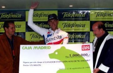 Vuelta a España 1999, octava etapa. León - Alto de l'Angliru. El Chava vence en la primera ascensión que se hace a unos de los puertos más duros que se conocen. Un millón de las antiguas pesetas fue el premio.