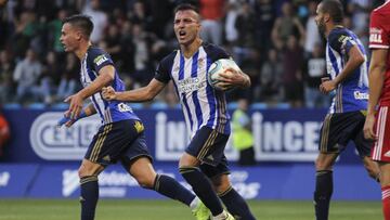 Soccer: Segunda - Liga Smartbank - Ponferradina v Zaragoza
 
 P. Valcarce of Ponferradina celebrating a goal during Liga Smartbank Spanish championship football match between Ponferradina and Zaragoza, August 25th, El Toralin stadium,Ponferrada, Leon, Spa