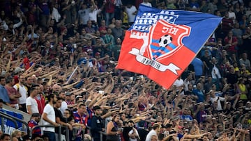 Uerdingen's supporters celebrate their team during the German Cup (DFB Pokal) first round football match KFC Uerdingen 05 v Borussia Dortmund at the Merkur Spiel-Arena in Duesseldorf, western Germany on August 9, 2019. (Photo by Ina FASSBENDER / AFP)